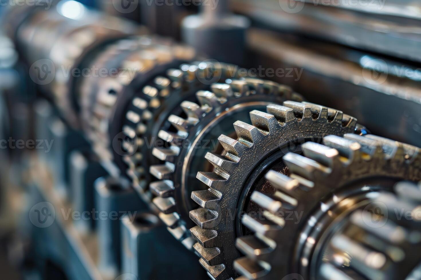 Detailed Closeup View of Interlocking Metal Gears in a Machine photo