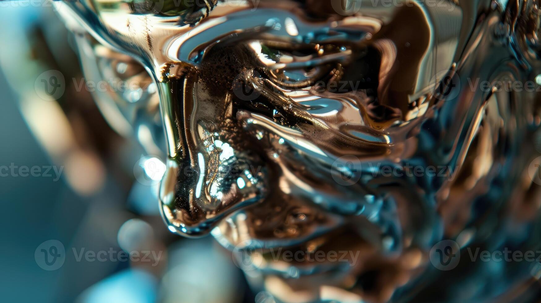 Mirrored face distorted contours and reflections create surreal abstract view photo