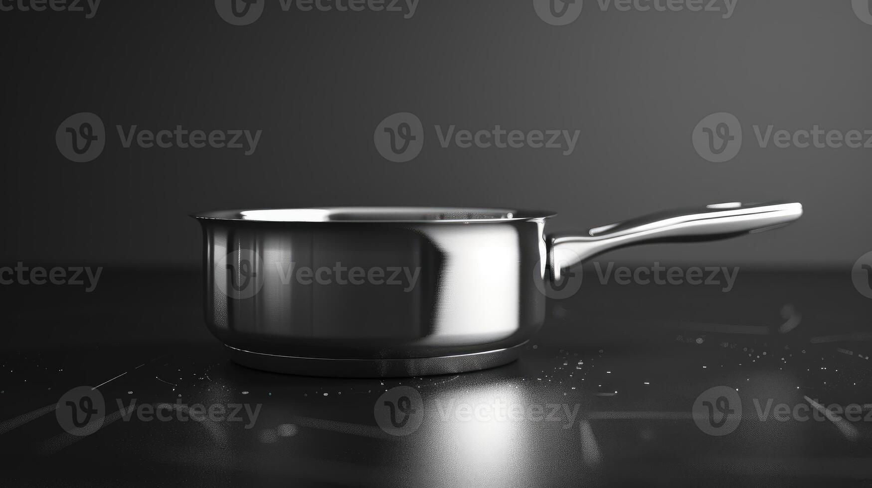 Moody Shadows Surround Shiny Saucepan on Dark Stovetop photo