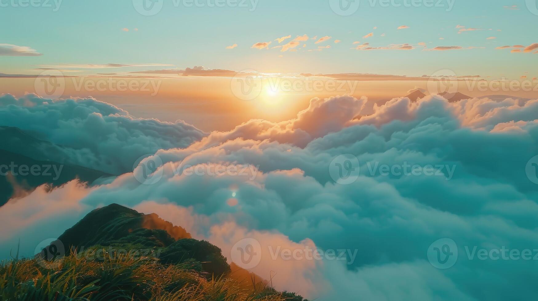 Golden Hour Mountains Clouds and Verdant Valleys photo