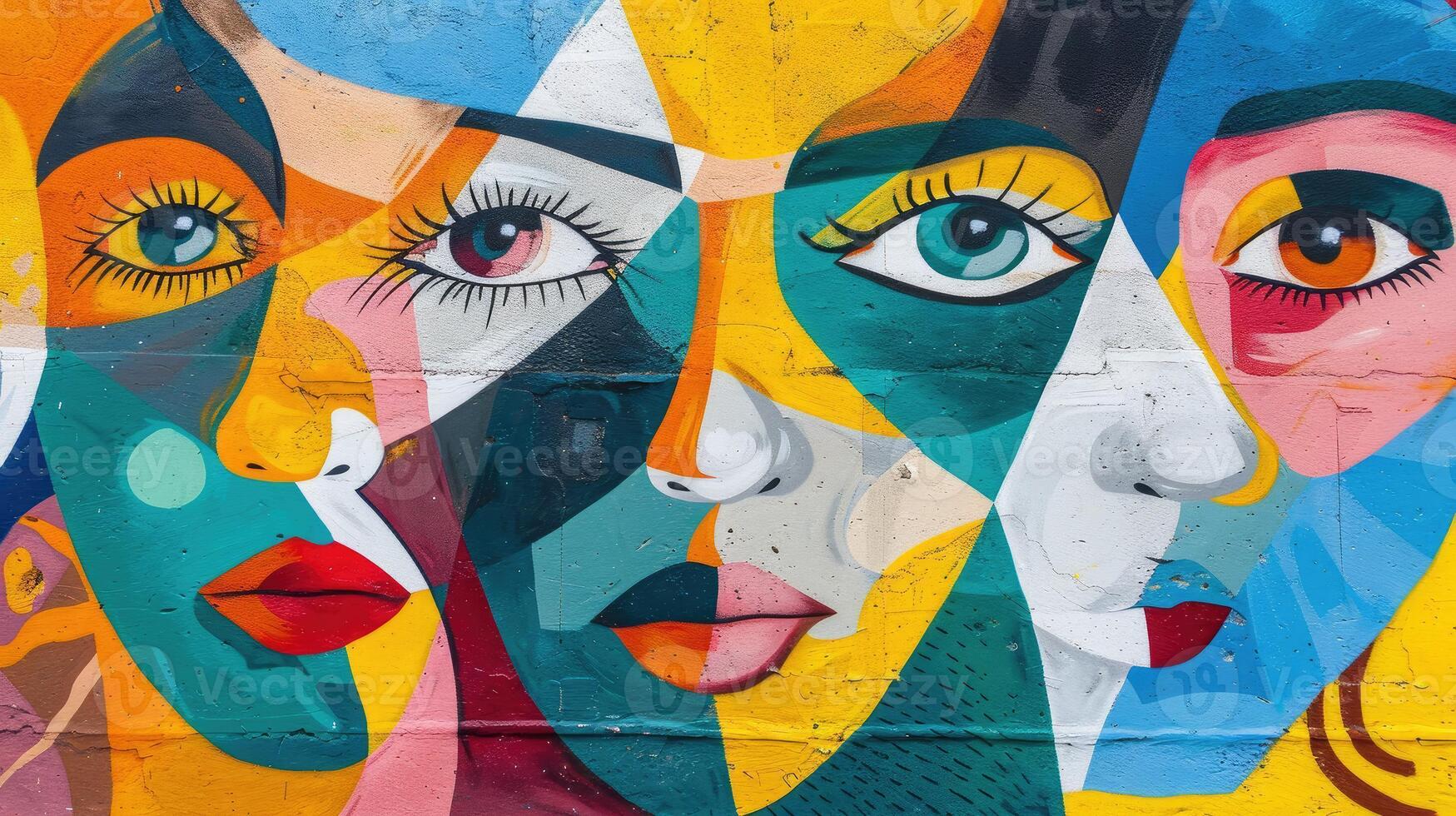 Colorful Emotions Abstract Faces in Geometric Harmony photo