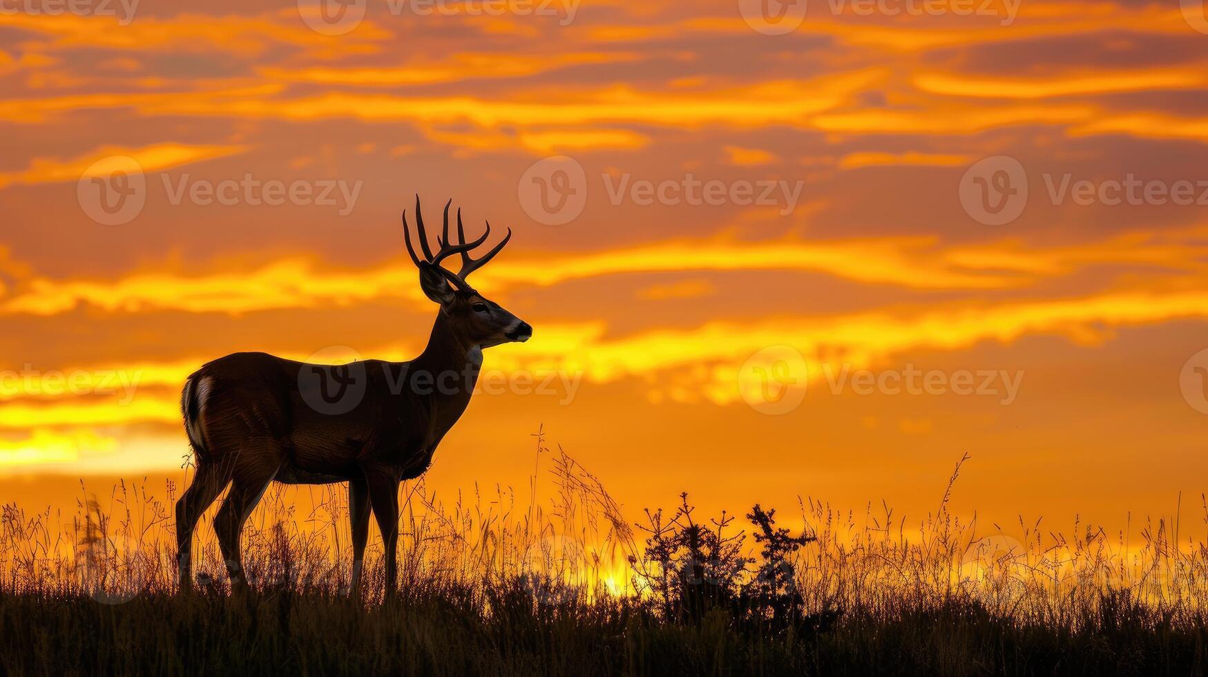 Majestic Deer in Silhouette Against Fiery Sunset Sky photo