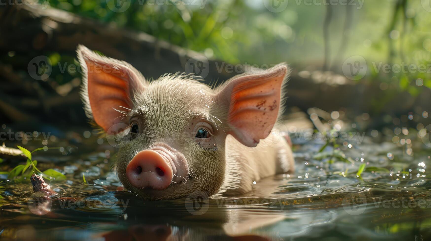 Piglet in Paradise Basking in the Shallow Sunlit Oasis photo