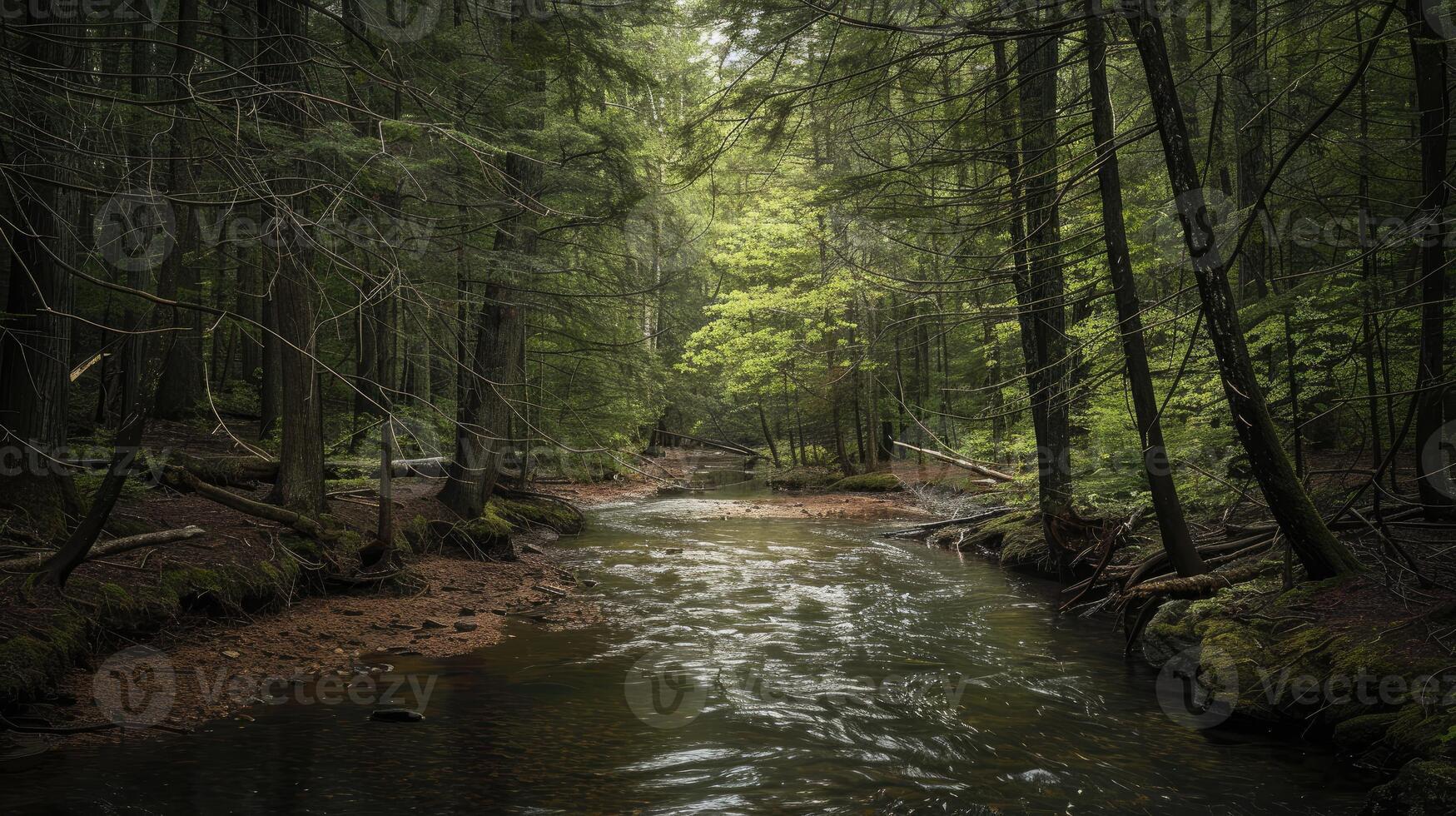 Tranquil Waters A Serene Journey Through Lush Forest photo
