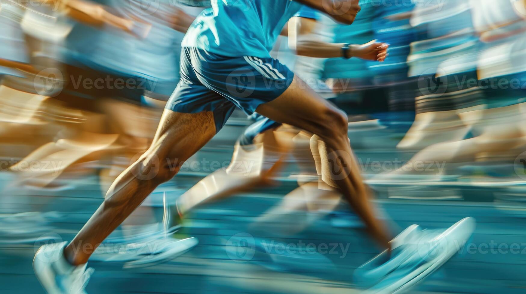 Blueclad runners in motion capturing speed and intensity photo