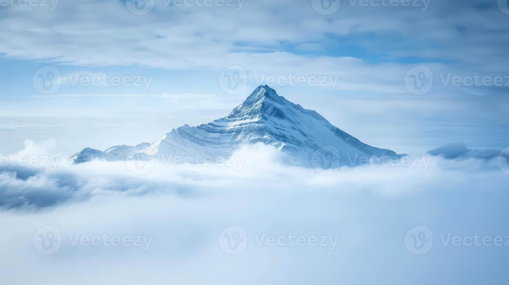 Majestic SnowCapped Mountain Peaks Reaching Through Dense Clouds photo