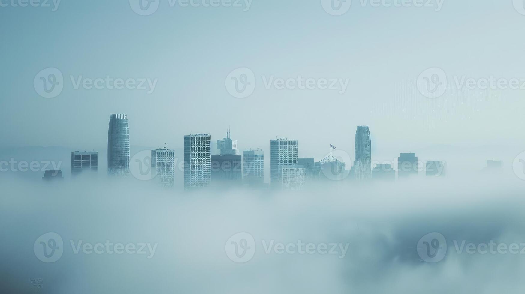 Misty Skyscrapers A Dreamy Cityscape Through Foggy Horizons photo