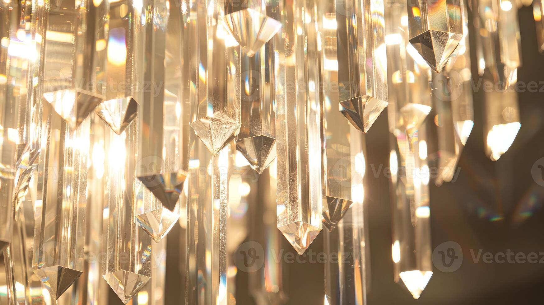 Crystal Prism Chandelier Luxurious Display of Warm Golden Light photo
