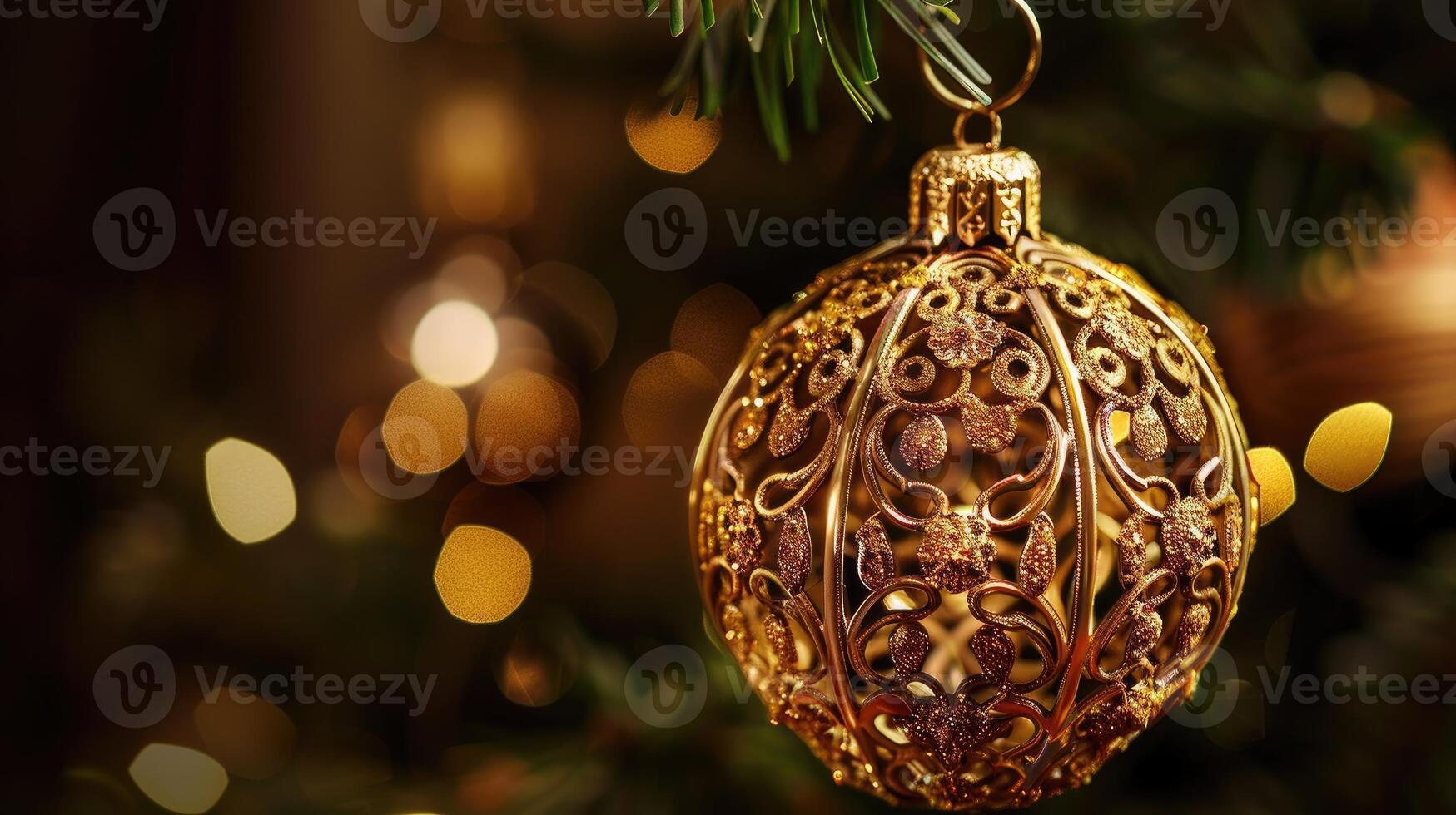 Gilded Holiday Elegance Ornate Christmas Ornament Glowing in Warmth photo
