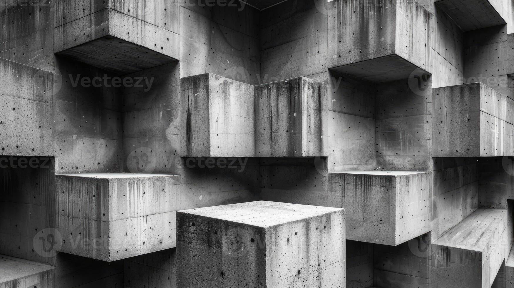 Intricate Staggered Concrete Block Pattern with Textured Surface photo
