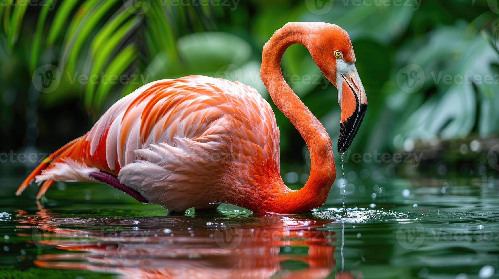 Graceful Flamingo Serene Waters Lush Greenery photo