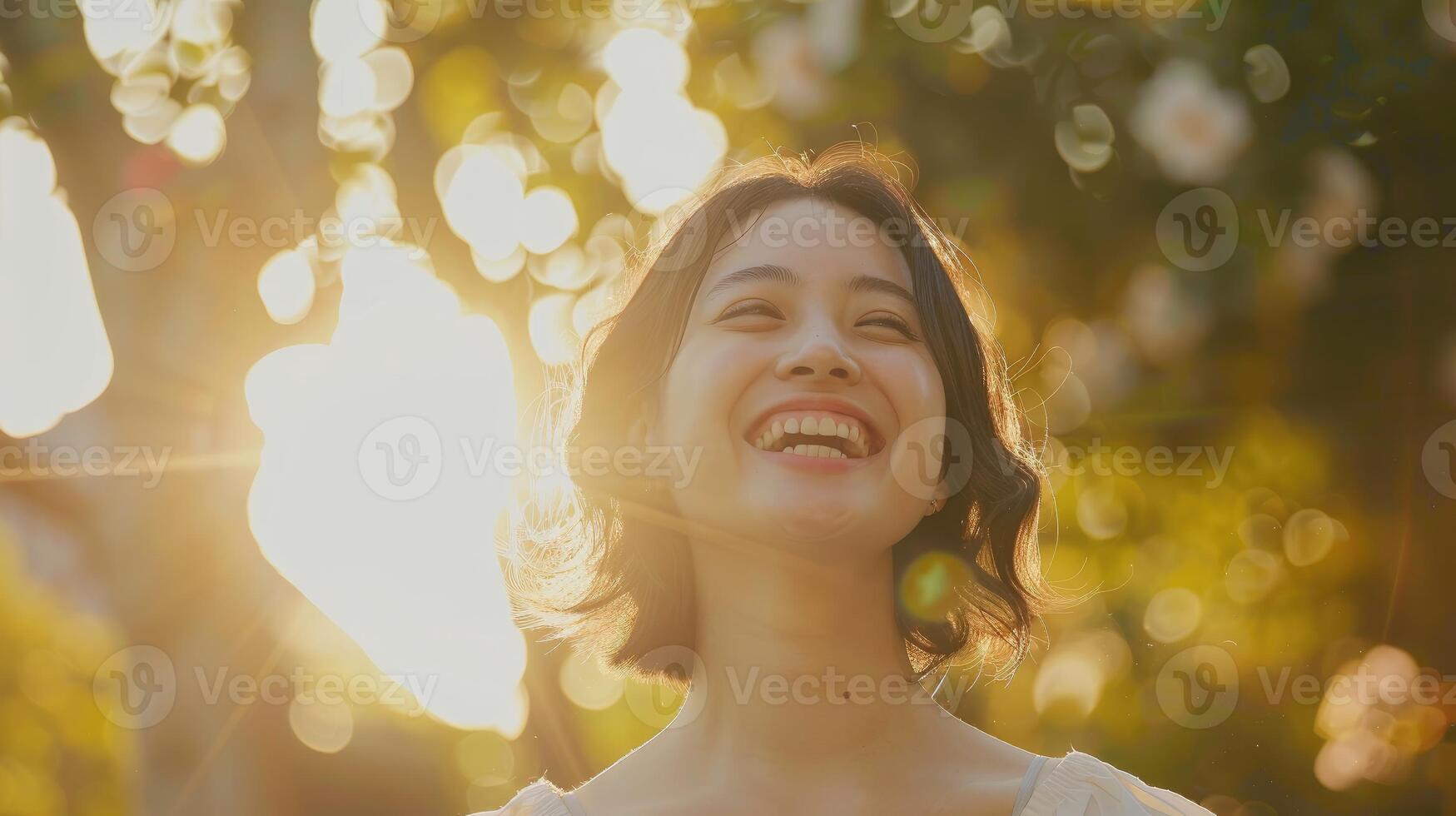 Basking in Golden Serenity Blissful Happiness Amid Natures Glow photo
