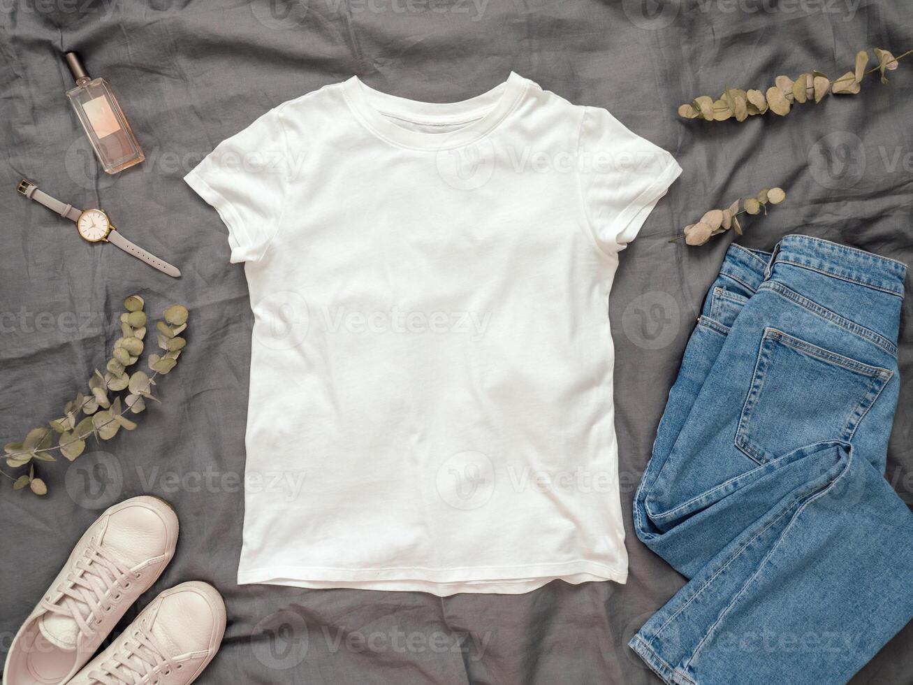 White t-shirt mock up, copy space for print design photo