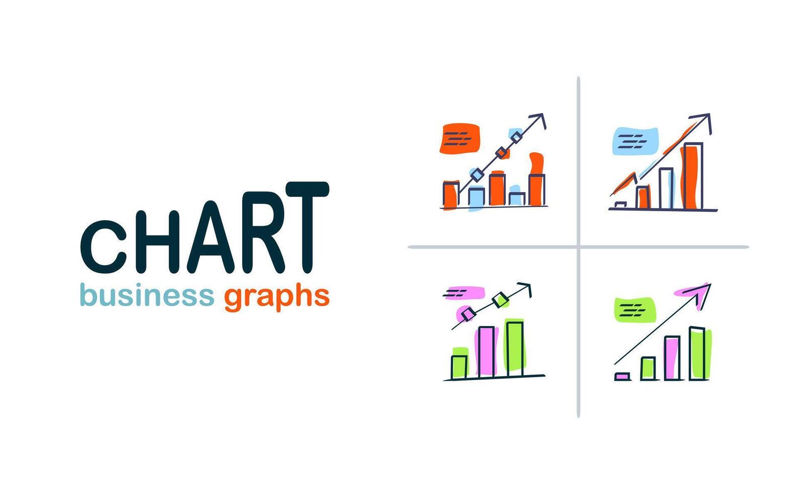 Business charts and graphs in different shapes, sizes, colors, and styles, effectively representing diverse business data. Perfect for business presentations, reports, and marketing materials. vector