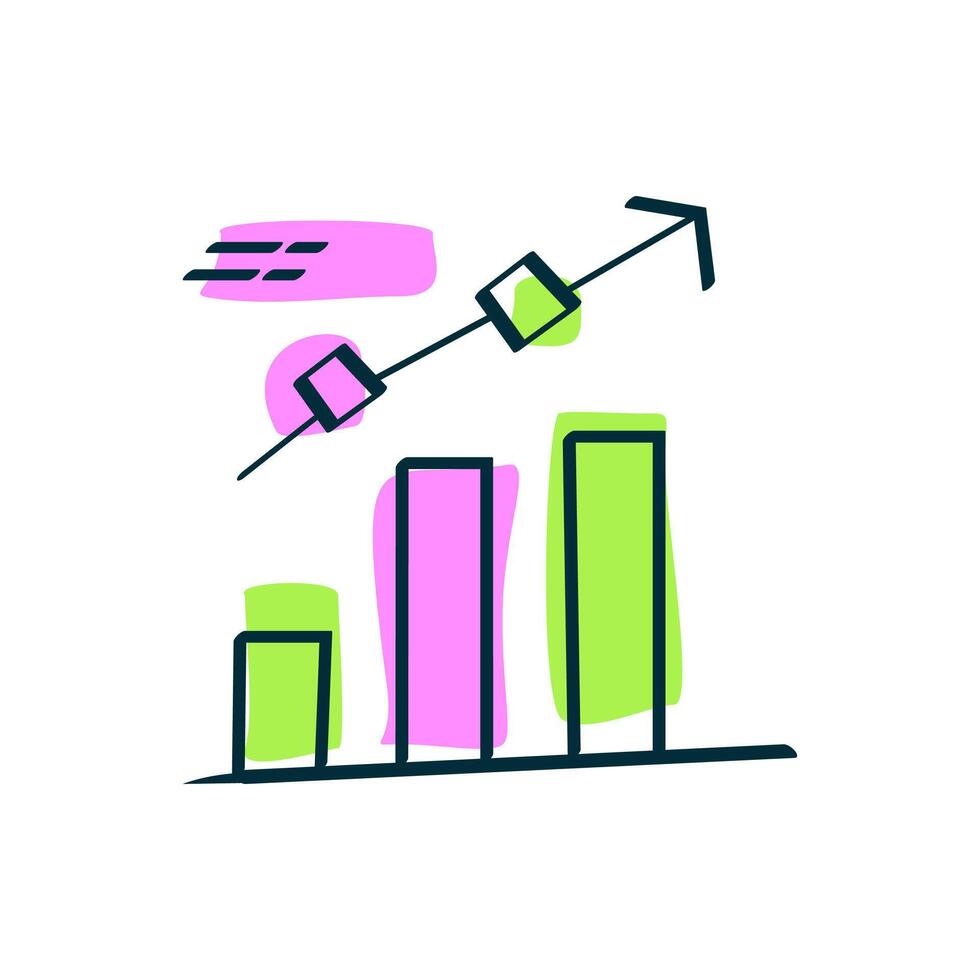 Business graphs and charts icons. illustration a bar graph with an upward-pointing arrow. Ideal for business presentations, reports, and infographics. vector