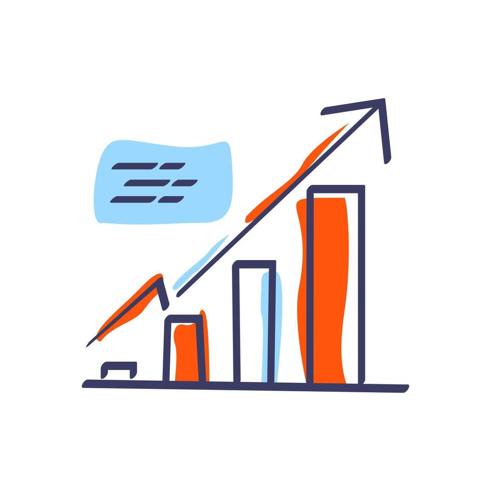 Business graphs and charts icons. illustration a bar graph with an upward-pointing arrow. Ideal for business presentations, reports, and infographics. vector
