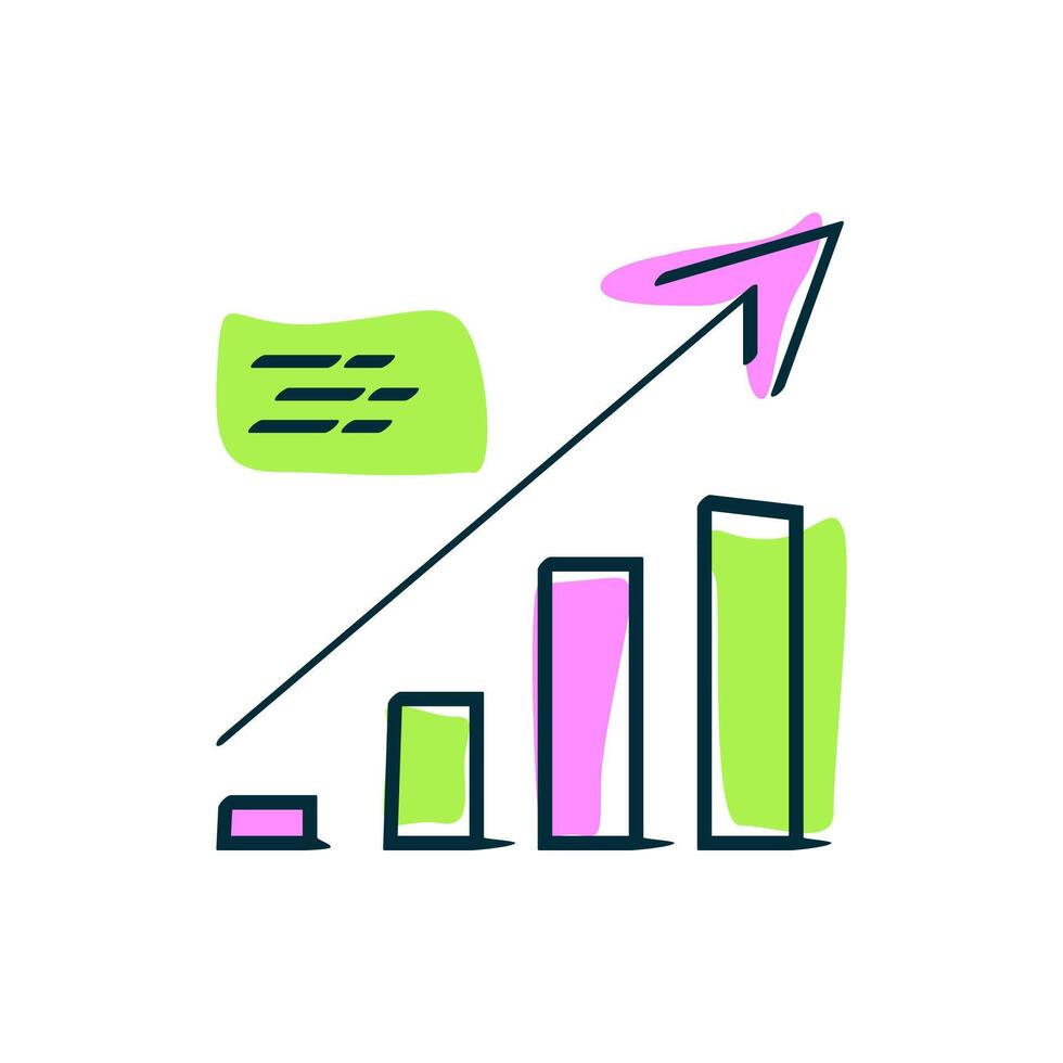 Business graphs and charts icons. illustration a bar graph with an upward-pointing arrow. Ideal for business presentations, reports, and infographics. vector