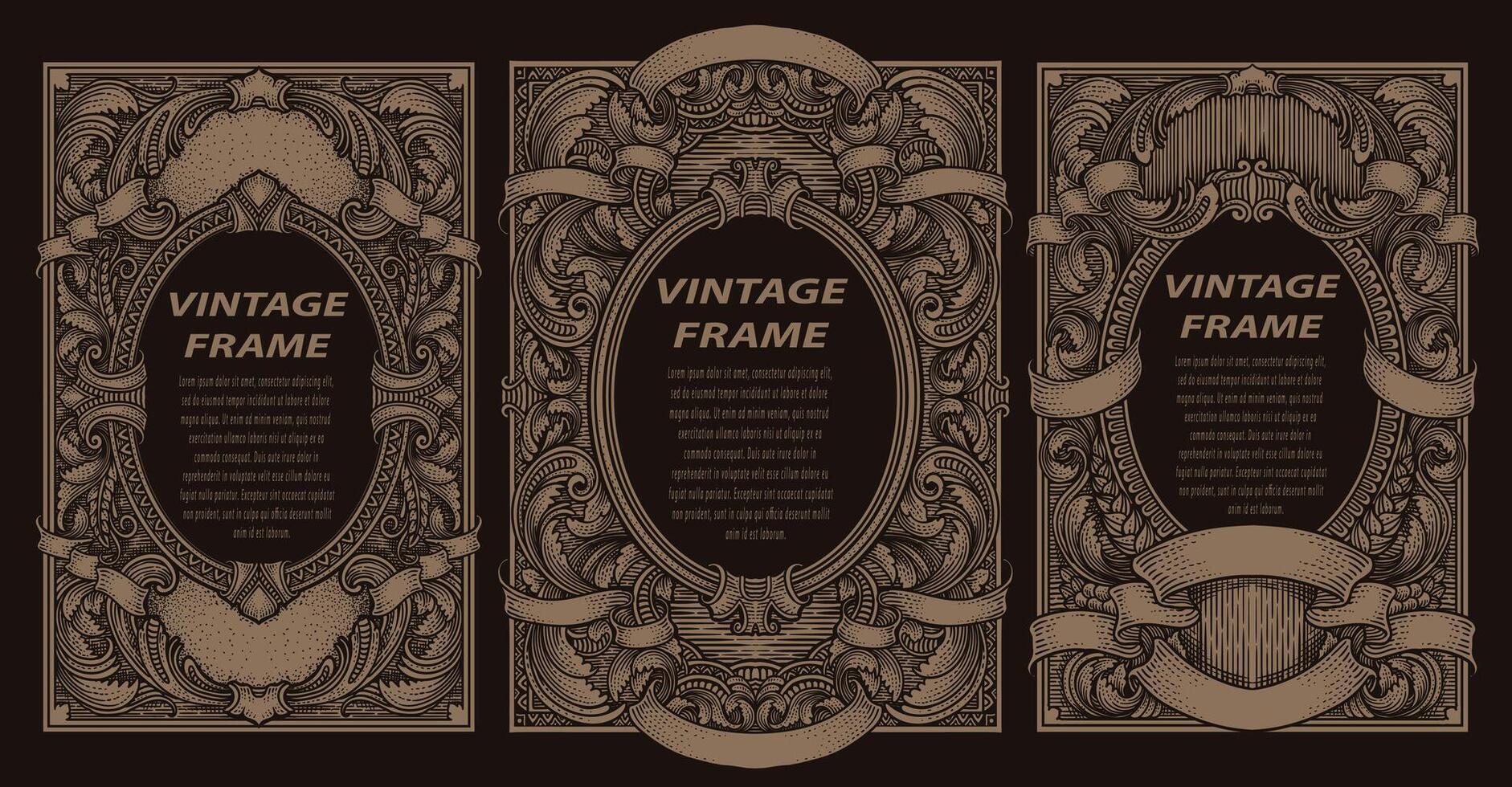 Set vintage border frame engraving with antique ornament pattern - Eps 10 vector