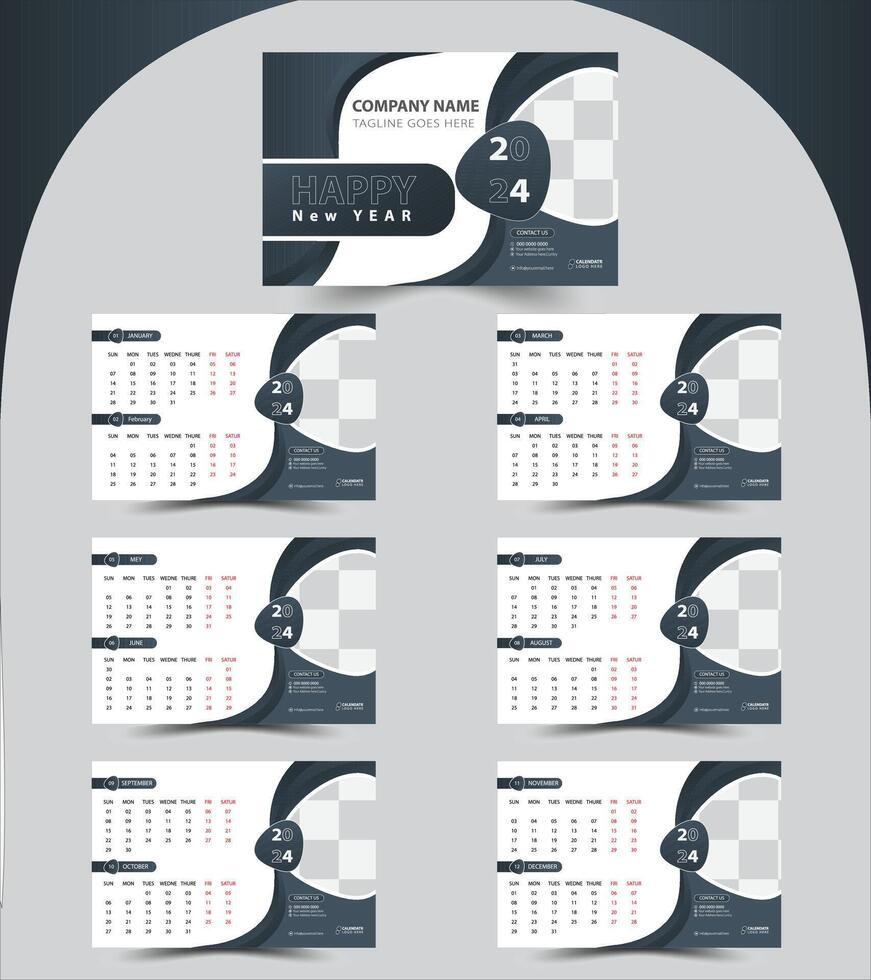 Happy new year 2024 modern style calendar design template. vector