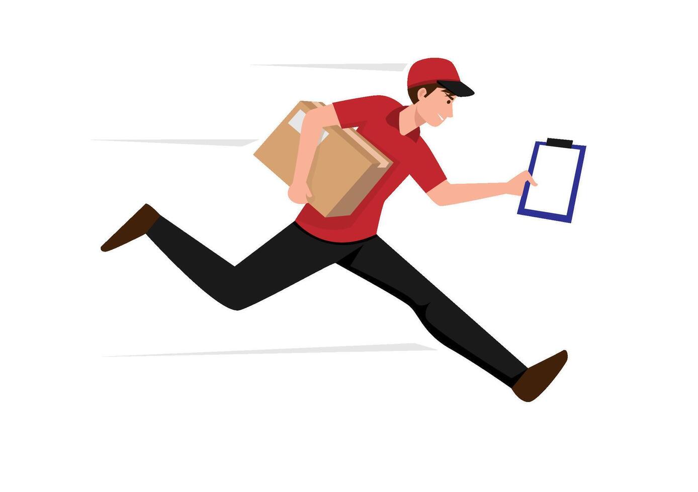 A delivery boy is delivering a package to a customer. Express delivery service symbol. illustration vector