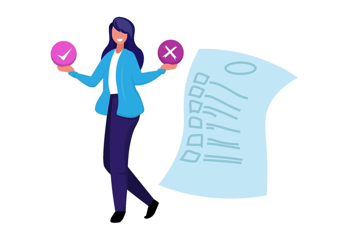 Filling Test in Customer Survey Form. illustration for web banner, infographics, mobile. Customer Experiences and Satisfaction Concept. Woman and Man putting Check Mark. vector