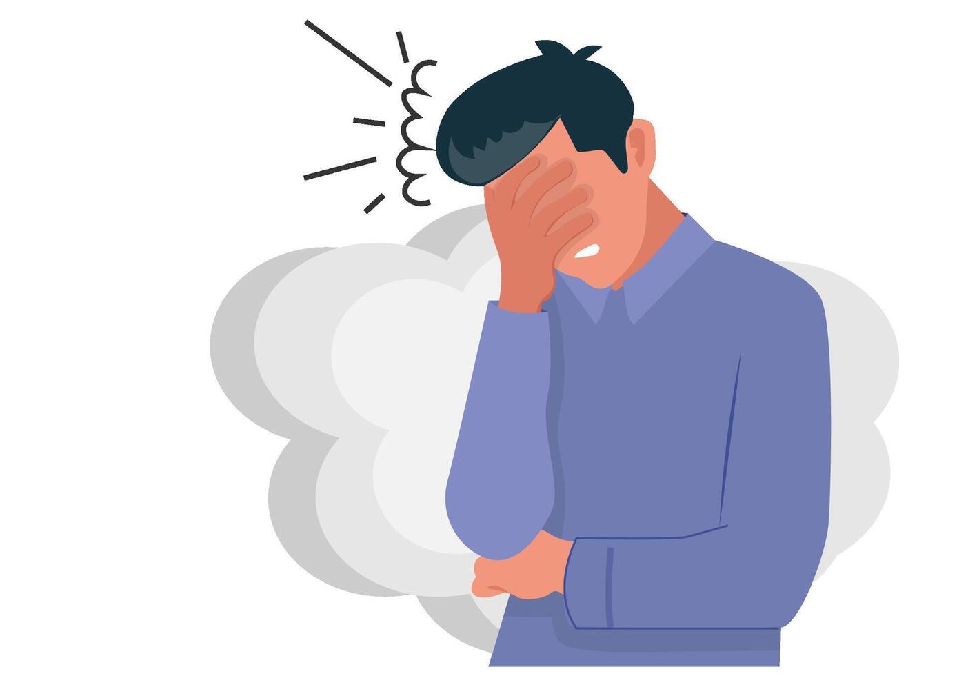 Young man is dissatisfied with negative emotional problems at work or family, stressed, confused, tired with problems, failure to think. vector