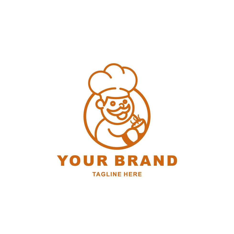 logo of a chef holding a coffee cup with an orange stripe vector