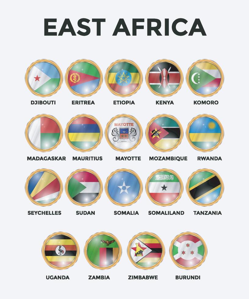 set of world countries flags in 3D shape circle frame vector