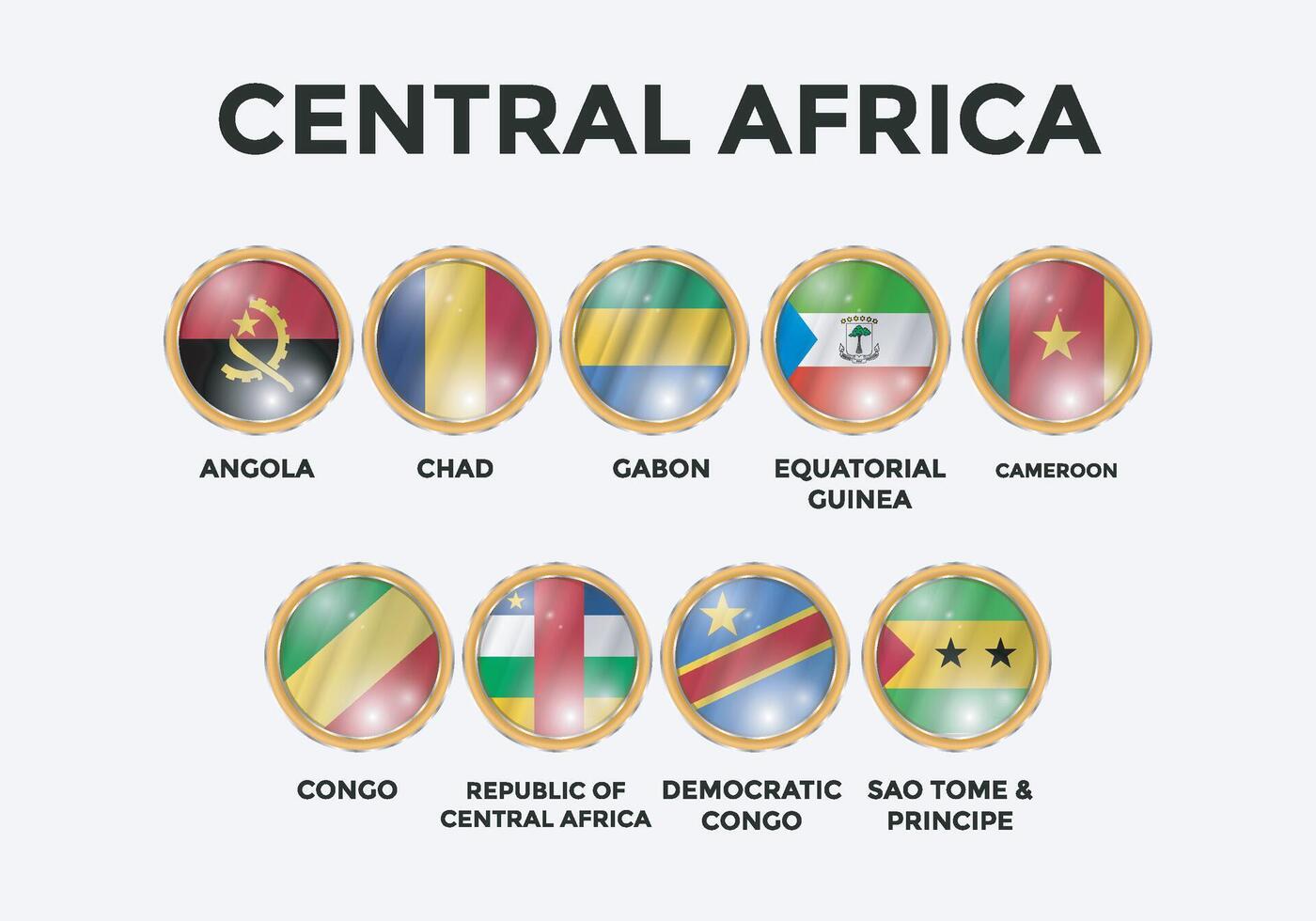 set of world countries flags in 3D shape circle frame vector