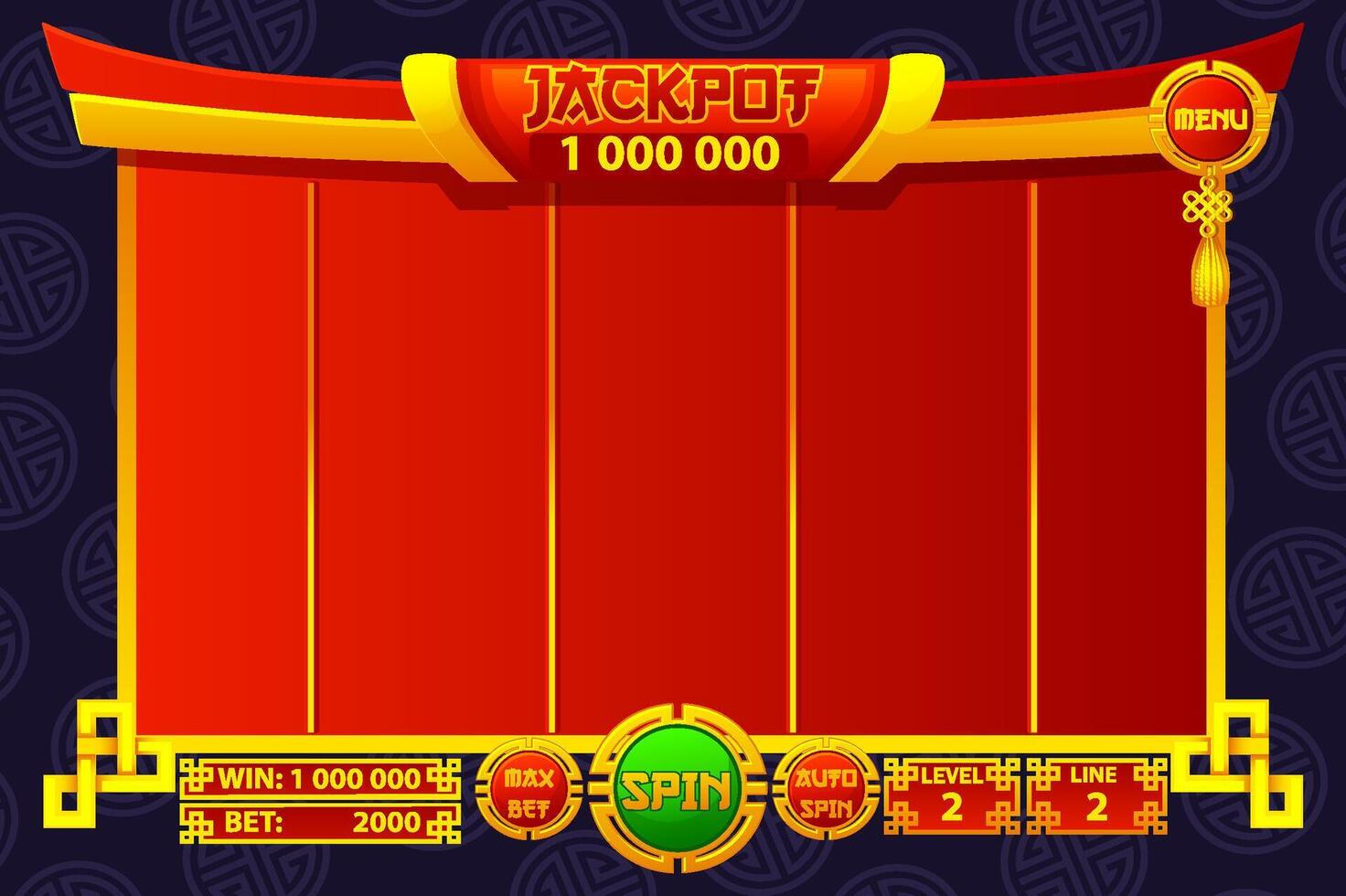 Casino slot machine game UI design, gambling mobile app concept for the Chinese themed Casino Game. UI with basic buttons for your designs vector