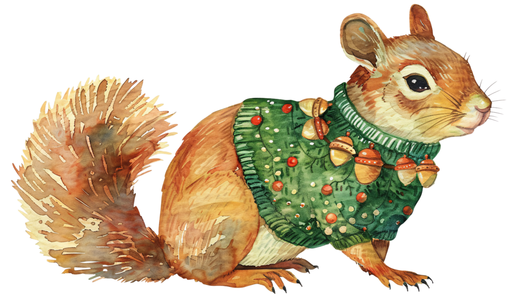 Watercolor Clipart of a Cheerful Animal Wearing Christmas Sweater png