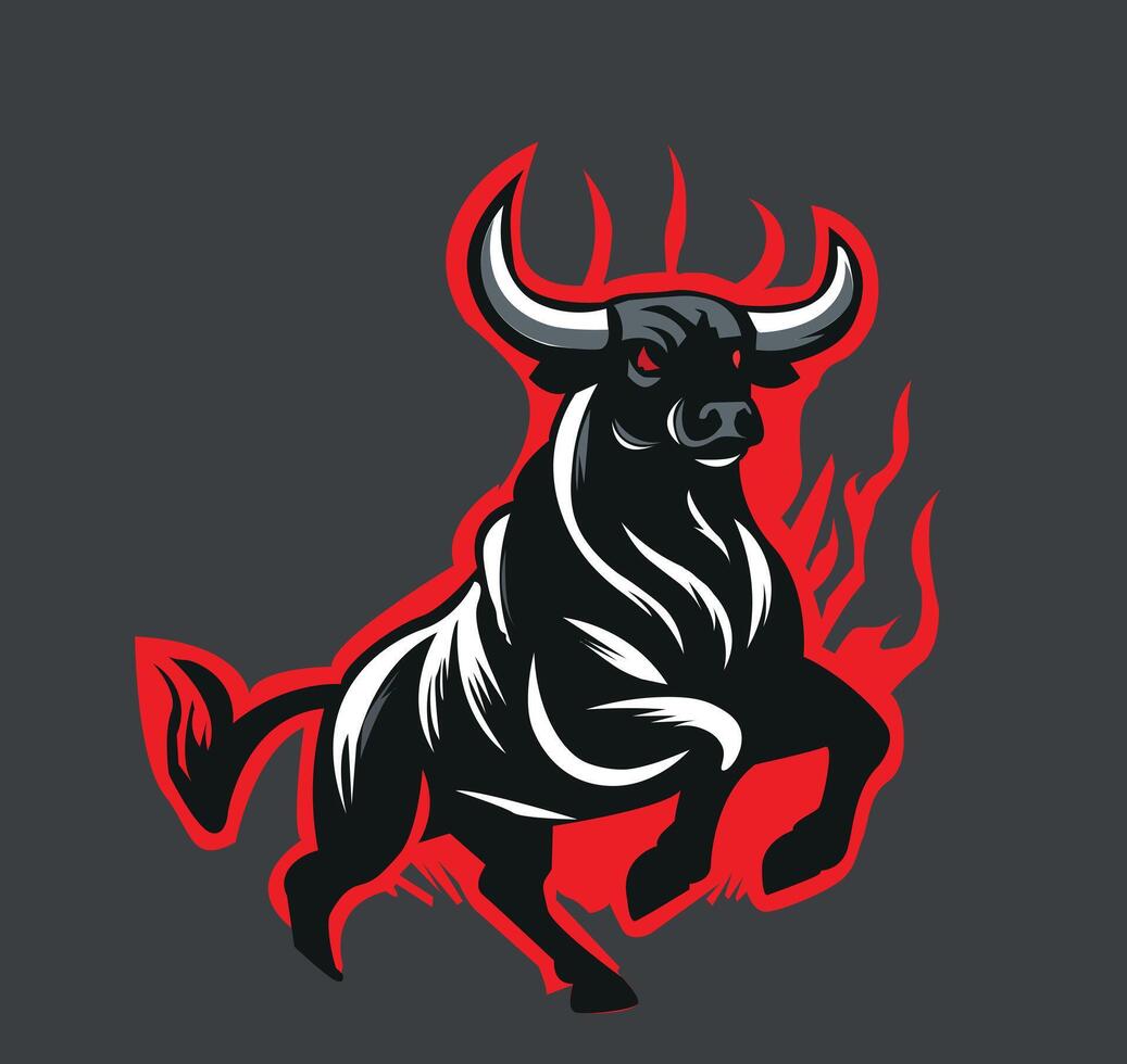 illustration of a bull with burning fire vector