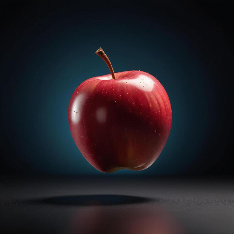 floating Apple with plain cinematic background dark photo