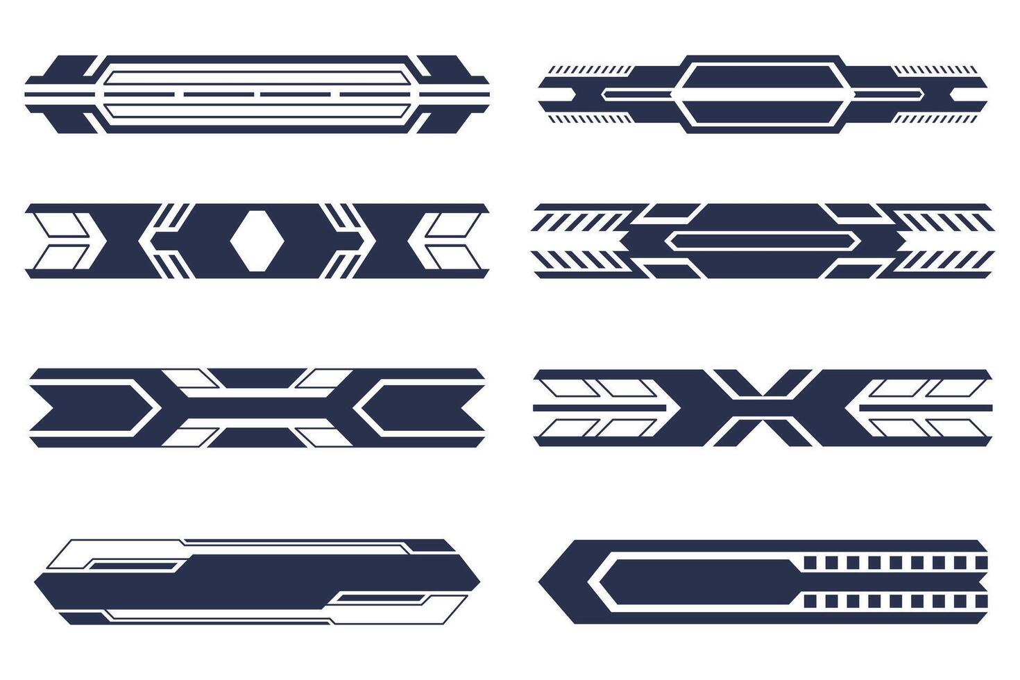 High tech horizontal interface bars collection. HUD futuristic elements set vector