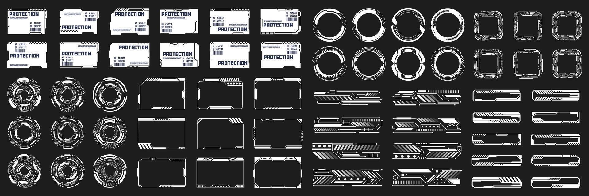 Set of HUD Futuristic Interface Elements and Digital Frames Collection vector