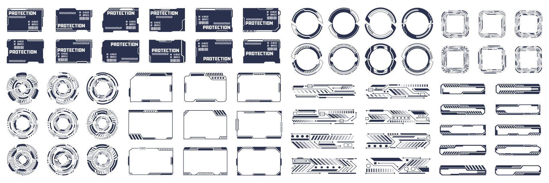 Sci-Fi Futuristic UI and HUD Elements Pack. High Tech Design Components vector