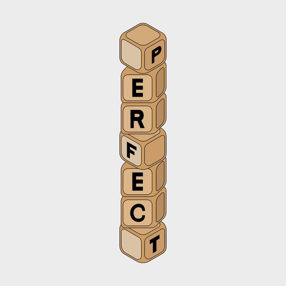 perfect box concept art. Abtract . wooden box. imperfect isometric on white background. text font. vector