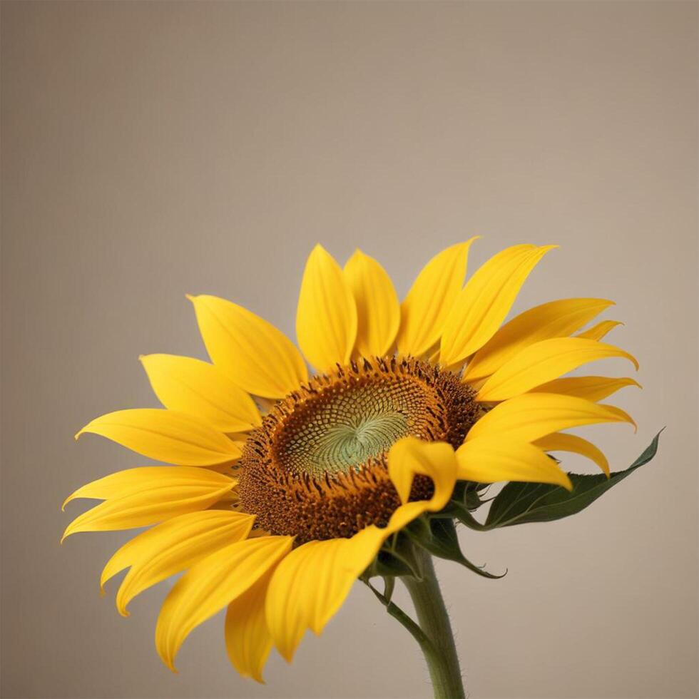 single sunflower plain background cinematic photo