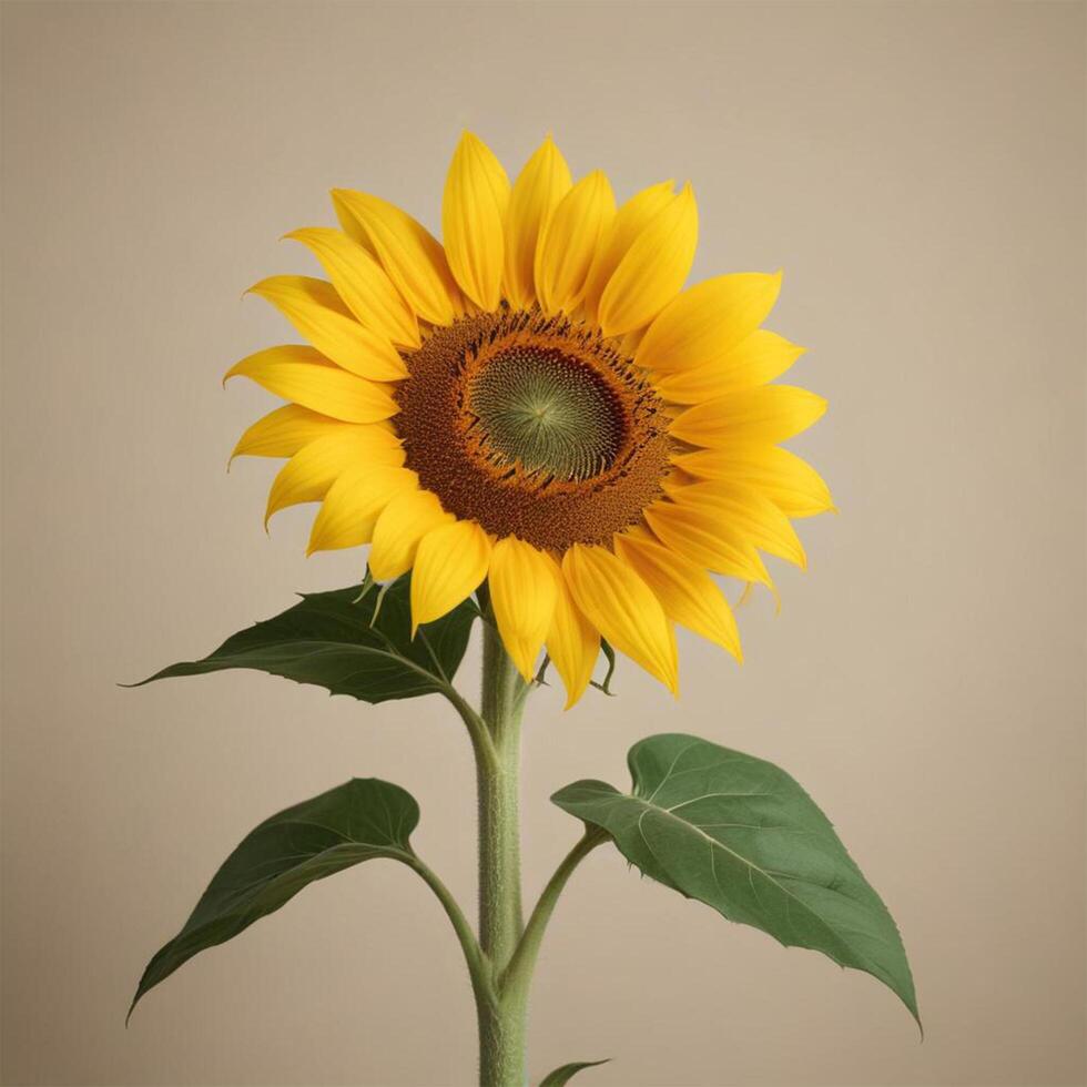 single sunflower plain background cinematic photo