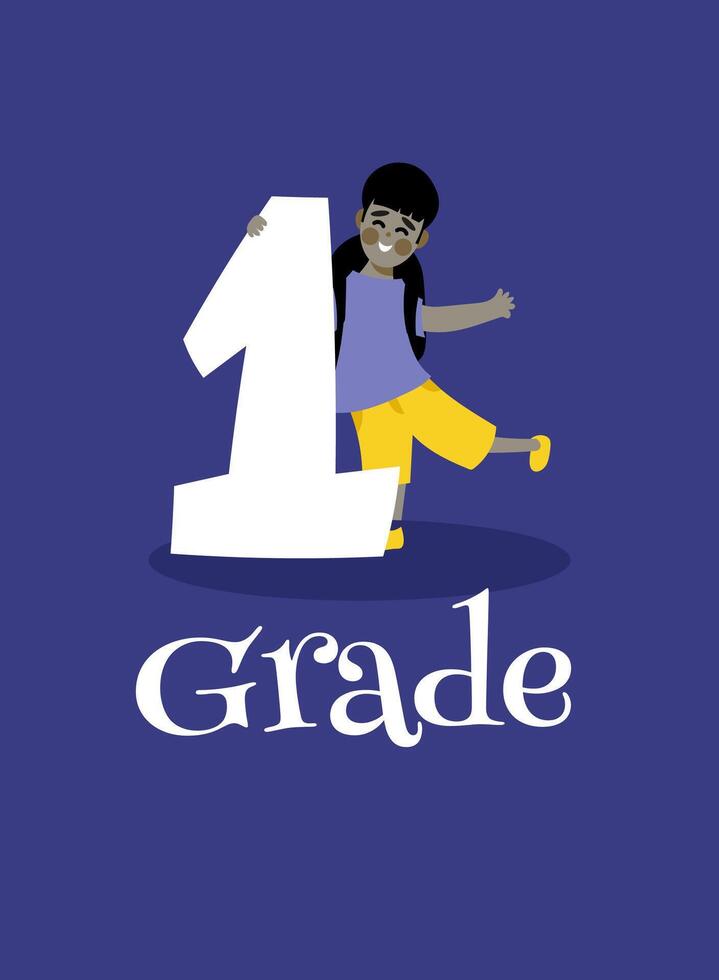 Back to school. Little boy holding a number one. Template for design. Funny cartoon characters. illustration. vector