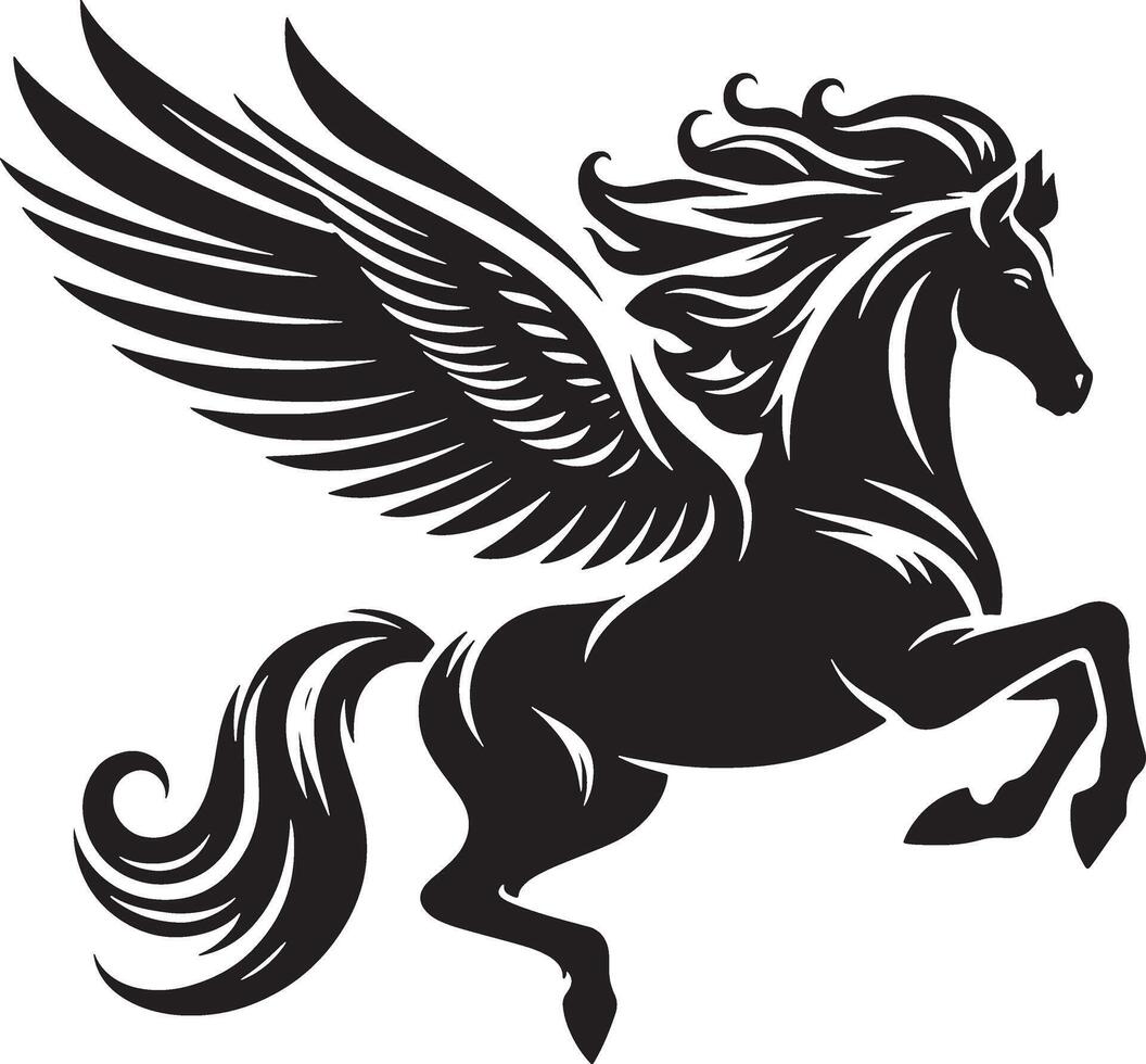 negro color Pegaso caballo silueta ilustración vector