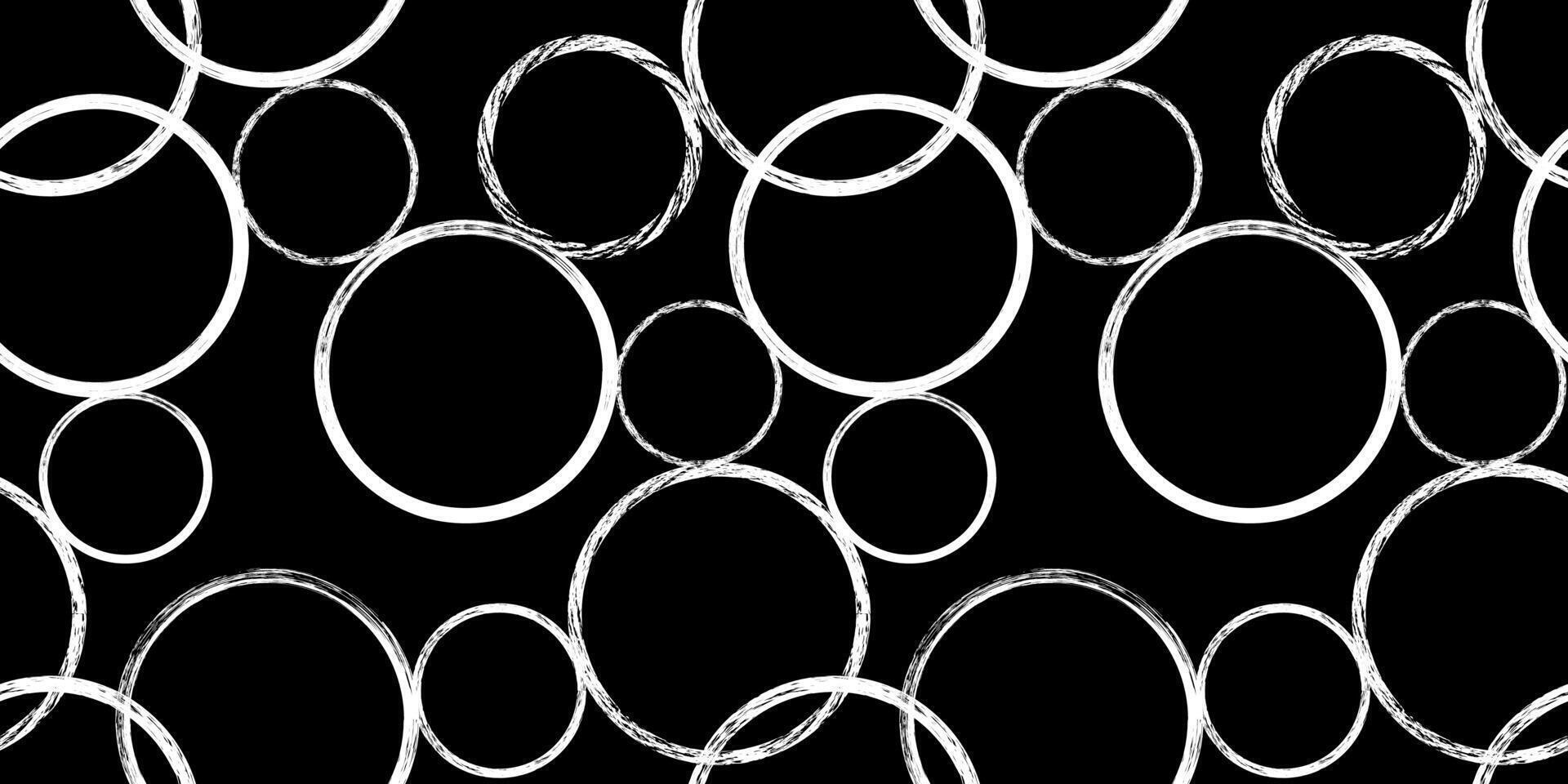 Abstract geometric seamless pattern with textured circles on black. Repeated geometry brush strokes texture. Great for textile, fabric, wallpaper, wrapping, scrapbook and packaging vector