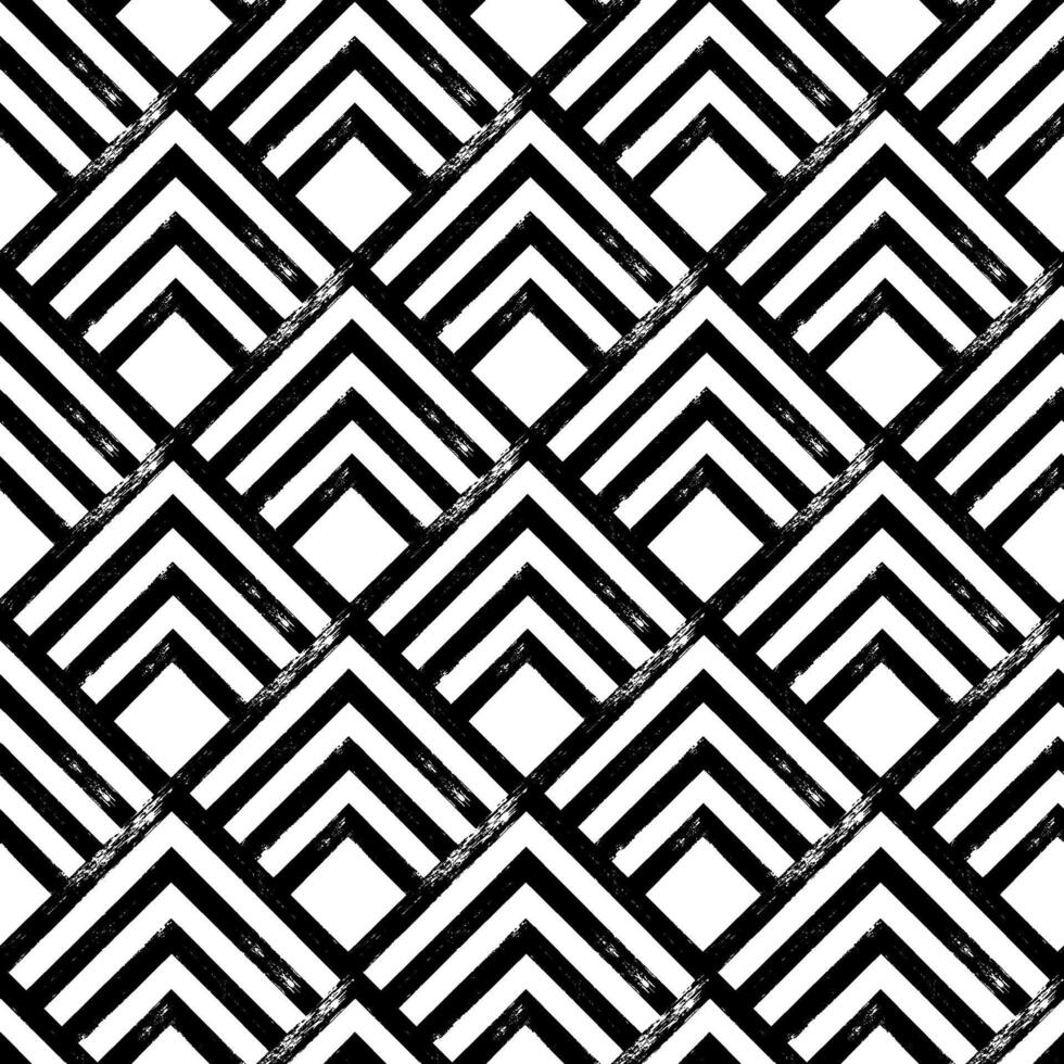 Hand drawn grunge style seamless pattern. Black and white textured geometric background. Ancient japanese scallops motif. Great for textile, fabric, wallpaper, wrapping and packaging vector