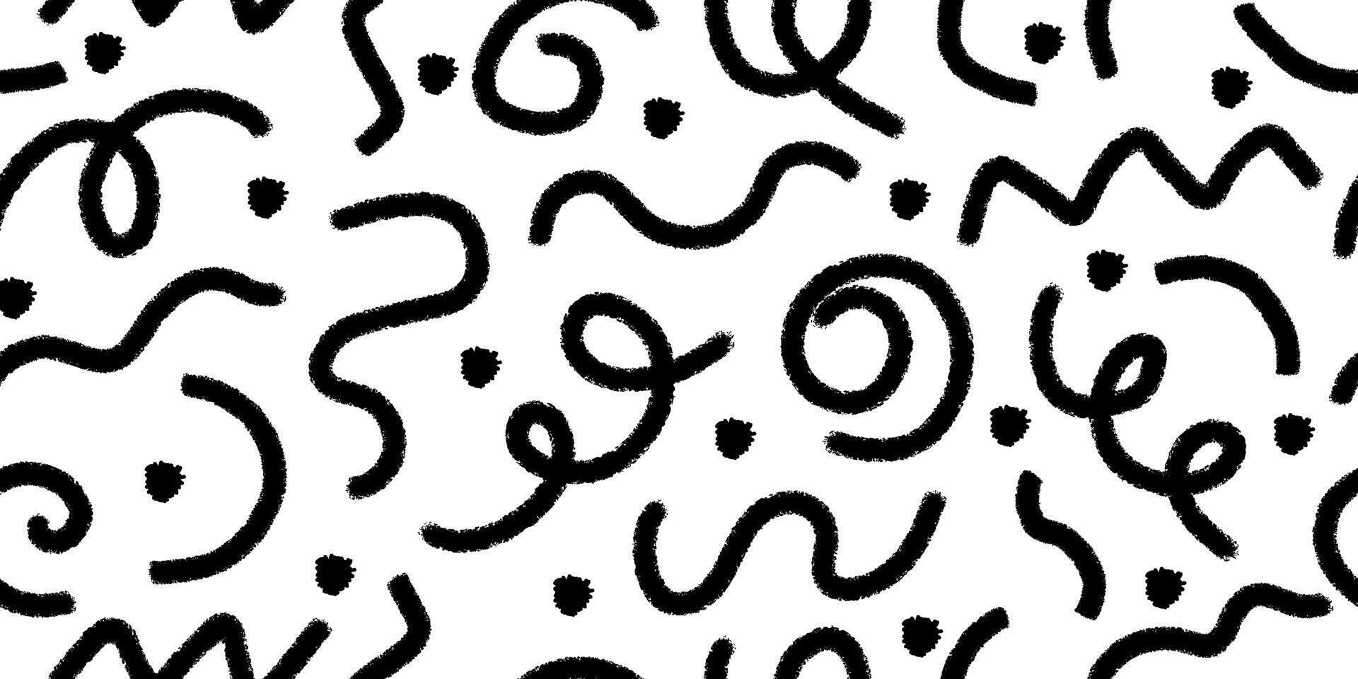 Seamless pattern with textured wavy and curly lines. Creative minimalist style art background with basic shapes. Great for textile, fabric, wallpaper, wrapping, scrapbook and packaging vector