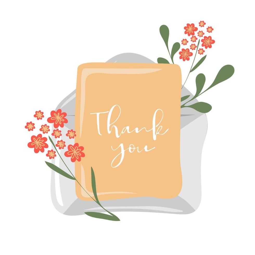 Mail envelope with thank you letter and flowers vector
