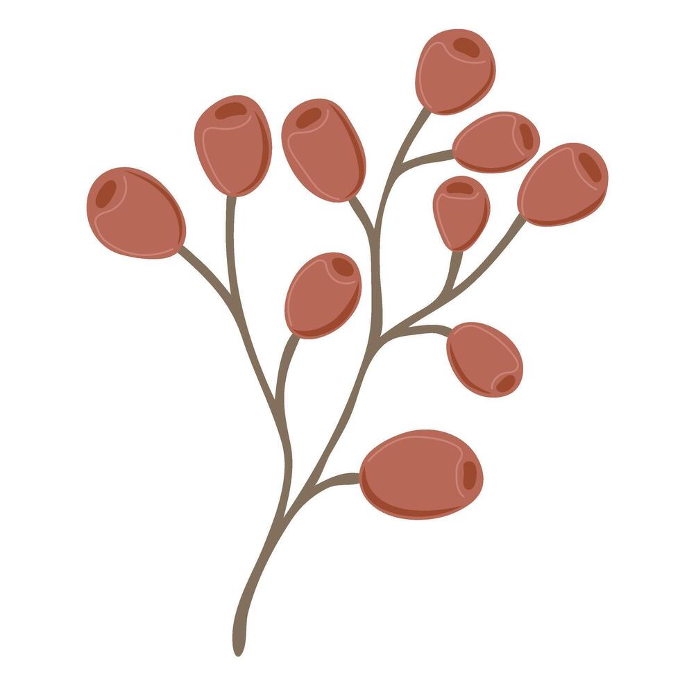 Simple Autumn twig with berries. Rowanberry. Hand drawn element for autumn decorative design, halloween invitation, harvest or thanksgiving vector