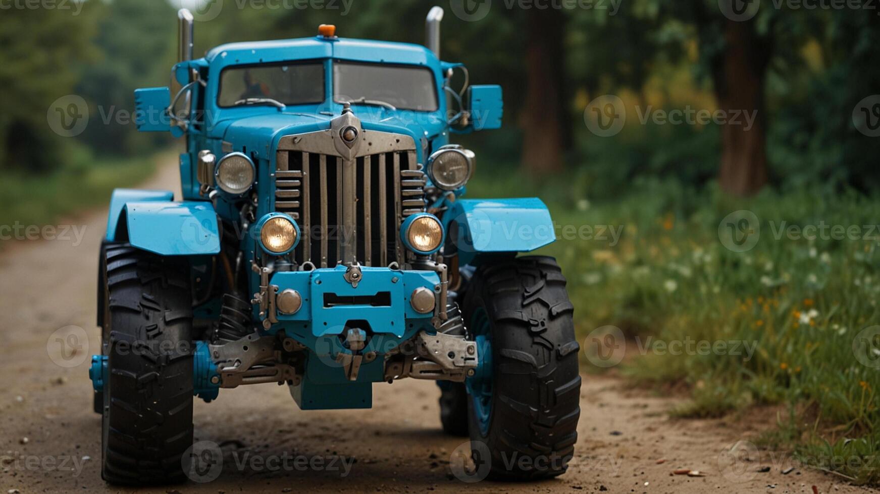 a blue toy truck with large wheels photo