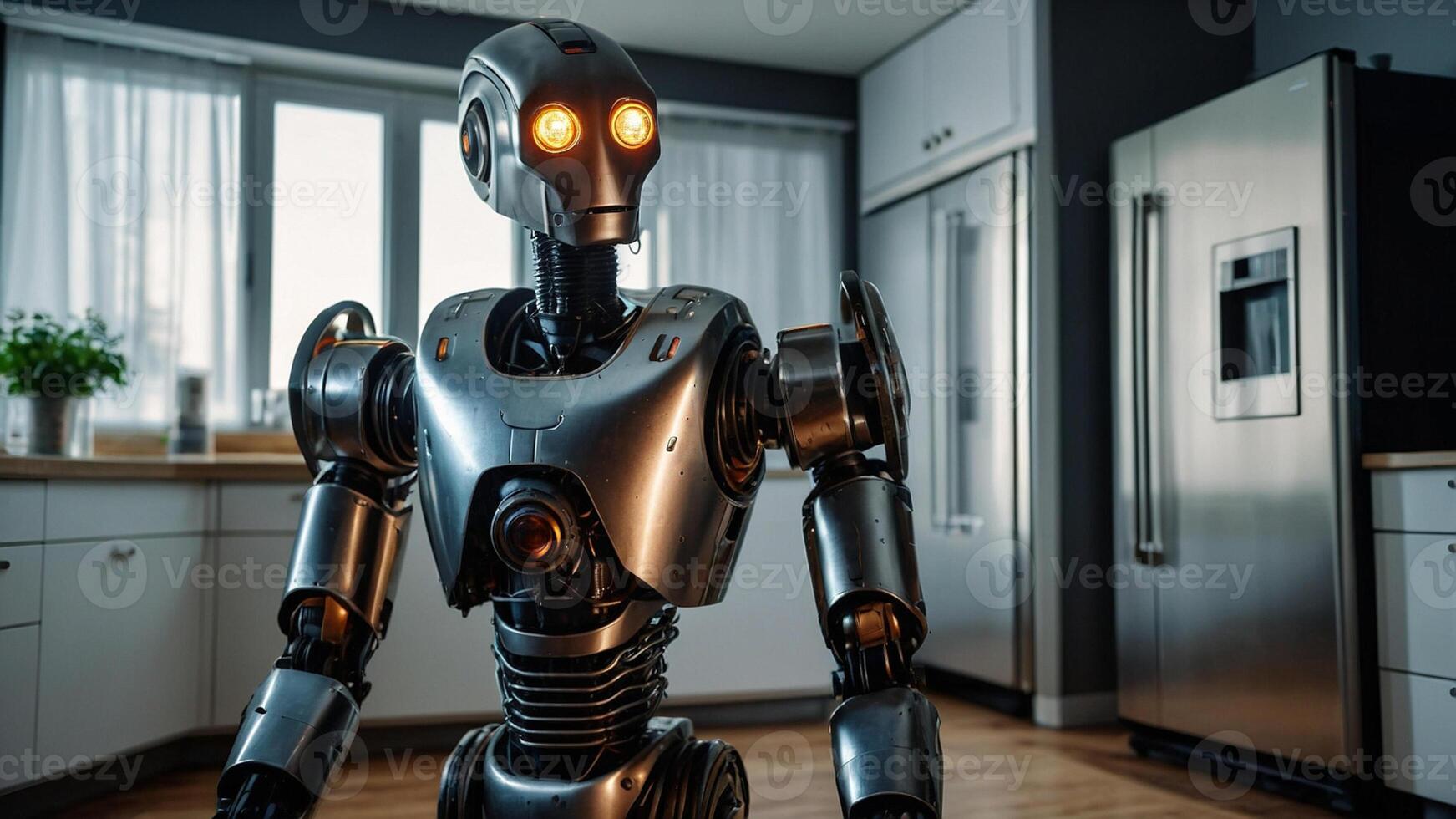 robot in kitchen with appliances photo