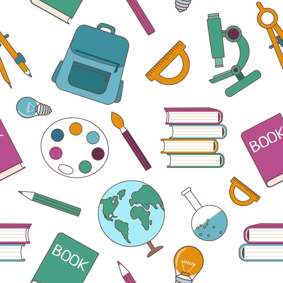 School supplies pattern. Back to school concept. Seamless pattern of school elements. vector
