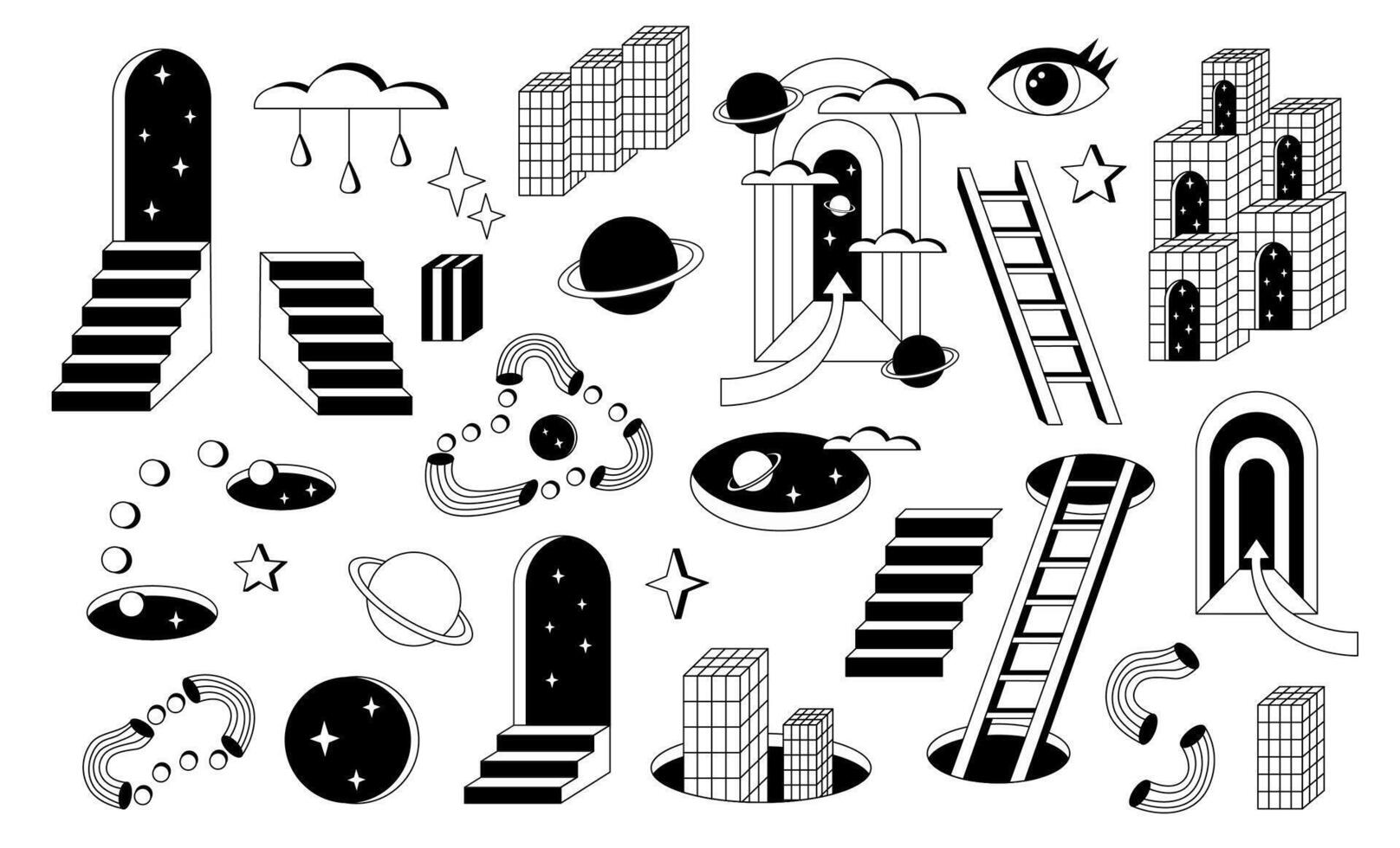 surrealismo elementos conjunto aislado en blanco antecedentes. psicodélico elementos colocar. vector